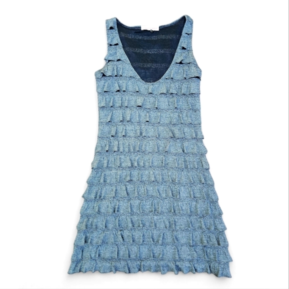 Rebecca Taylor Gray Stretch Layered  Ruffle Sleeveless Mini Dress, V-Neck, XS